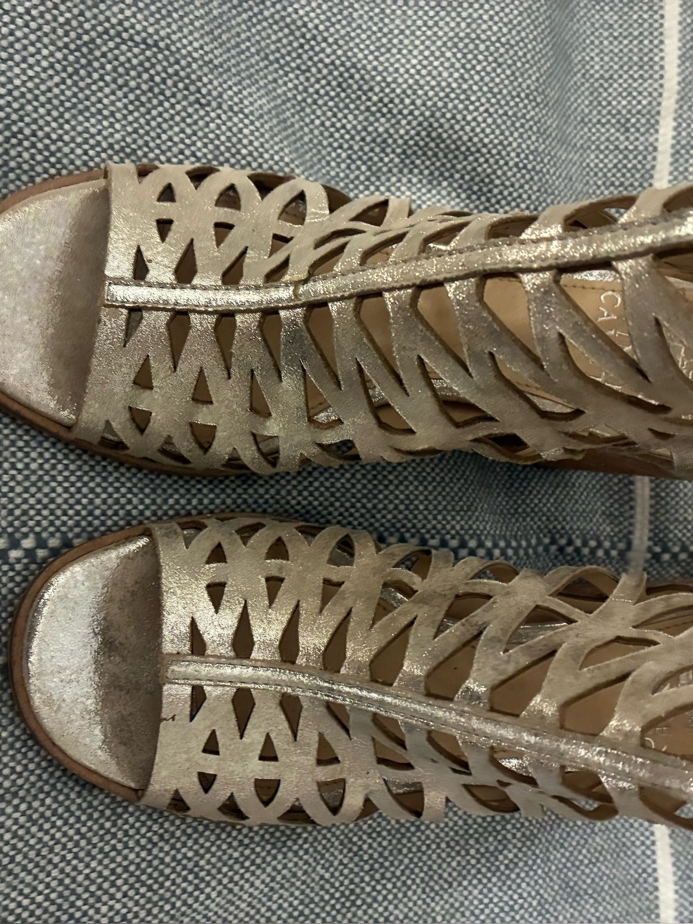 Vince Camuto Pewter Block Heel Sandals - Picture 2 of 5